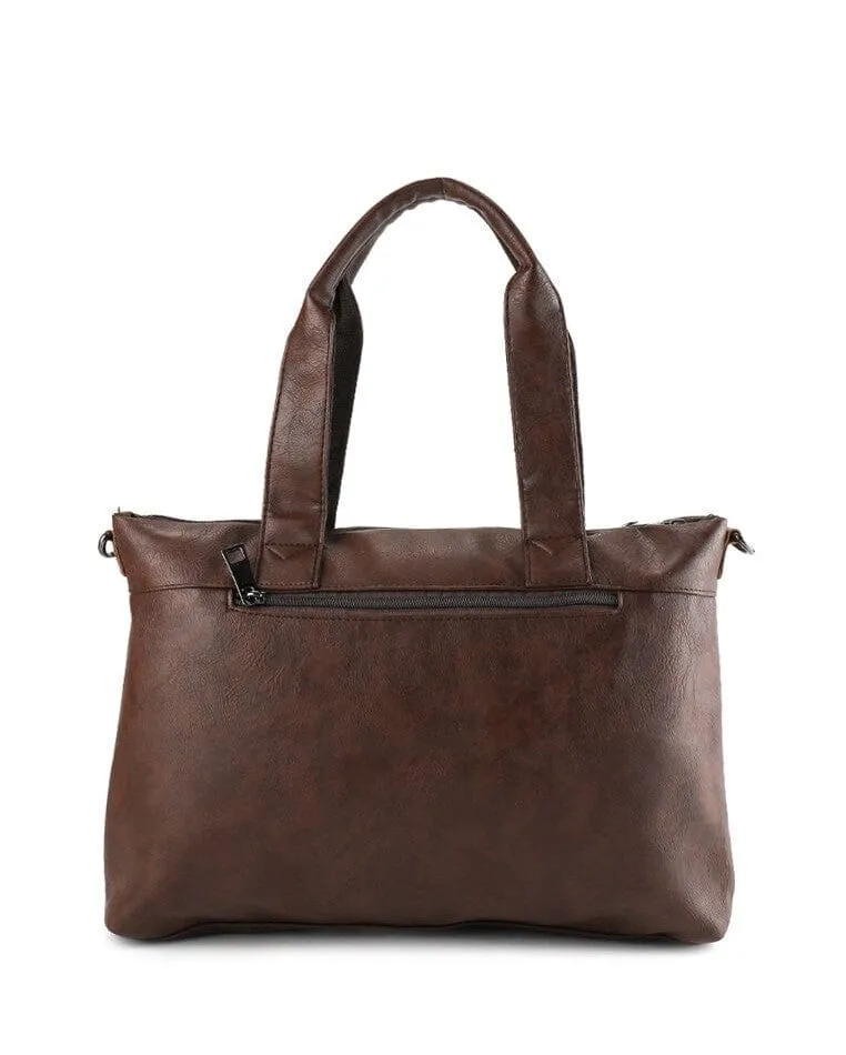 Distressed Leather Carryall Messenger Bag - Dark Brown