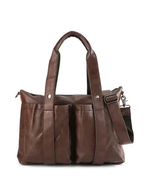 Distressed Leather Carryall Messenger Bag - Dark Brown