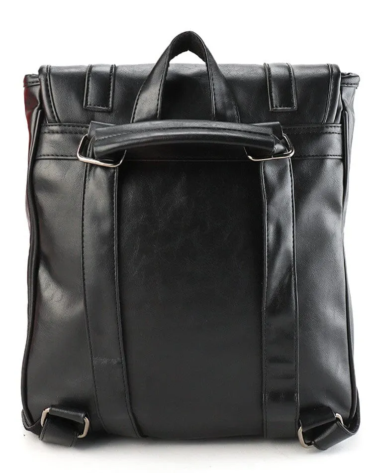 Distressed Leather Commuter Messenger Backpack - Black