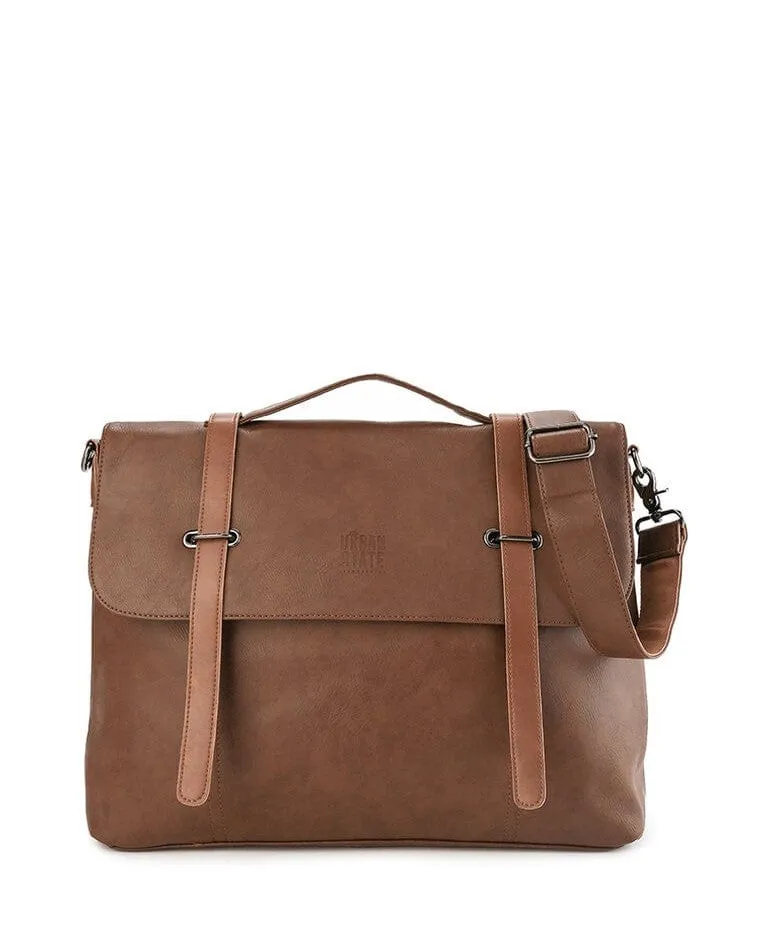 Distressed Leather Commuter Messenger Bag - Camel