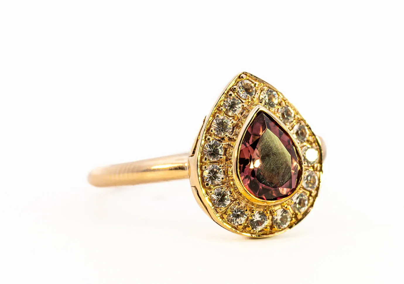 Exquisite 9ct Yellow Gold Tourmaline & Cubic Zirconia Cluster Ring