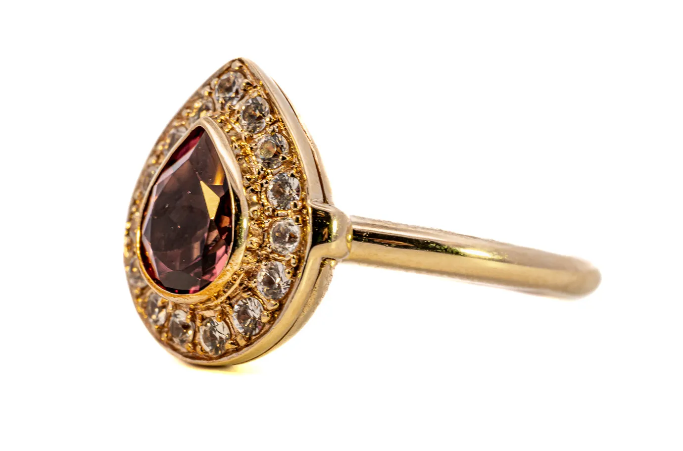 Exquisite 9ct Yellow Gold Tourmaline & Cubic Zirconia Cluster Ring