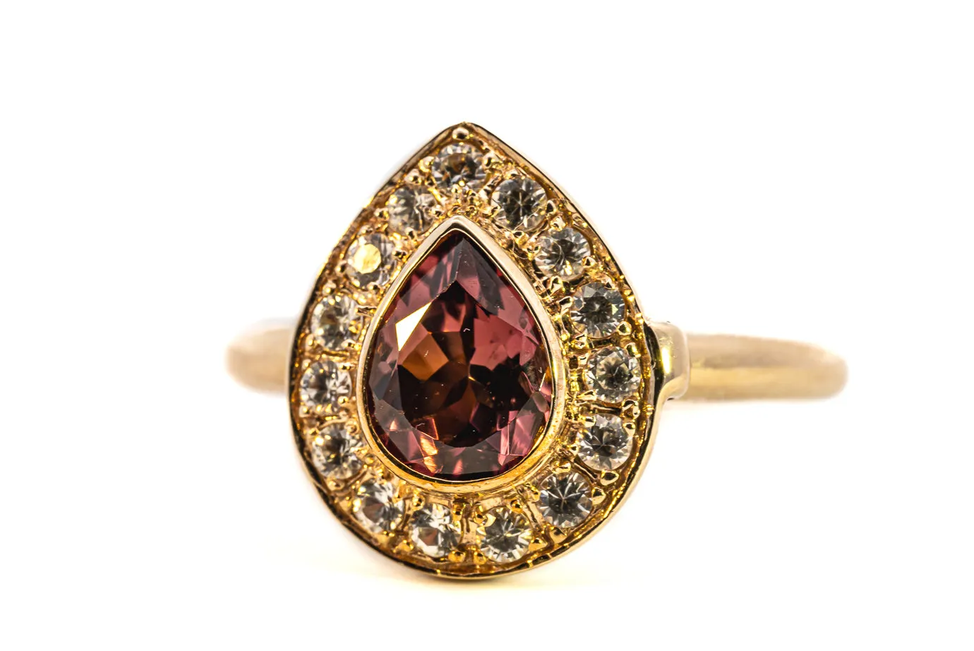 Exquisite 9ct Yellow Gold Tourmaline & Cubic Zirconia Cluster Ring