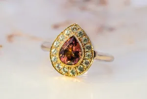 Exquisite 9ct Yellow Gold Tourmaline & Cubic Zirconia Cluster Ring