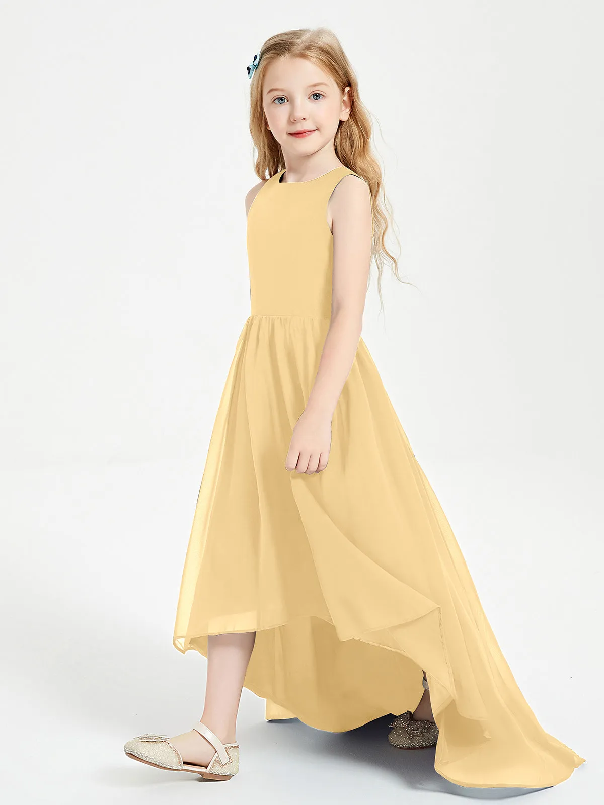 Exquisite Asymmetrical Junior Bridesmaid Dresses Scoop Neck Gold