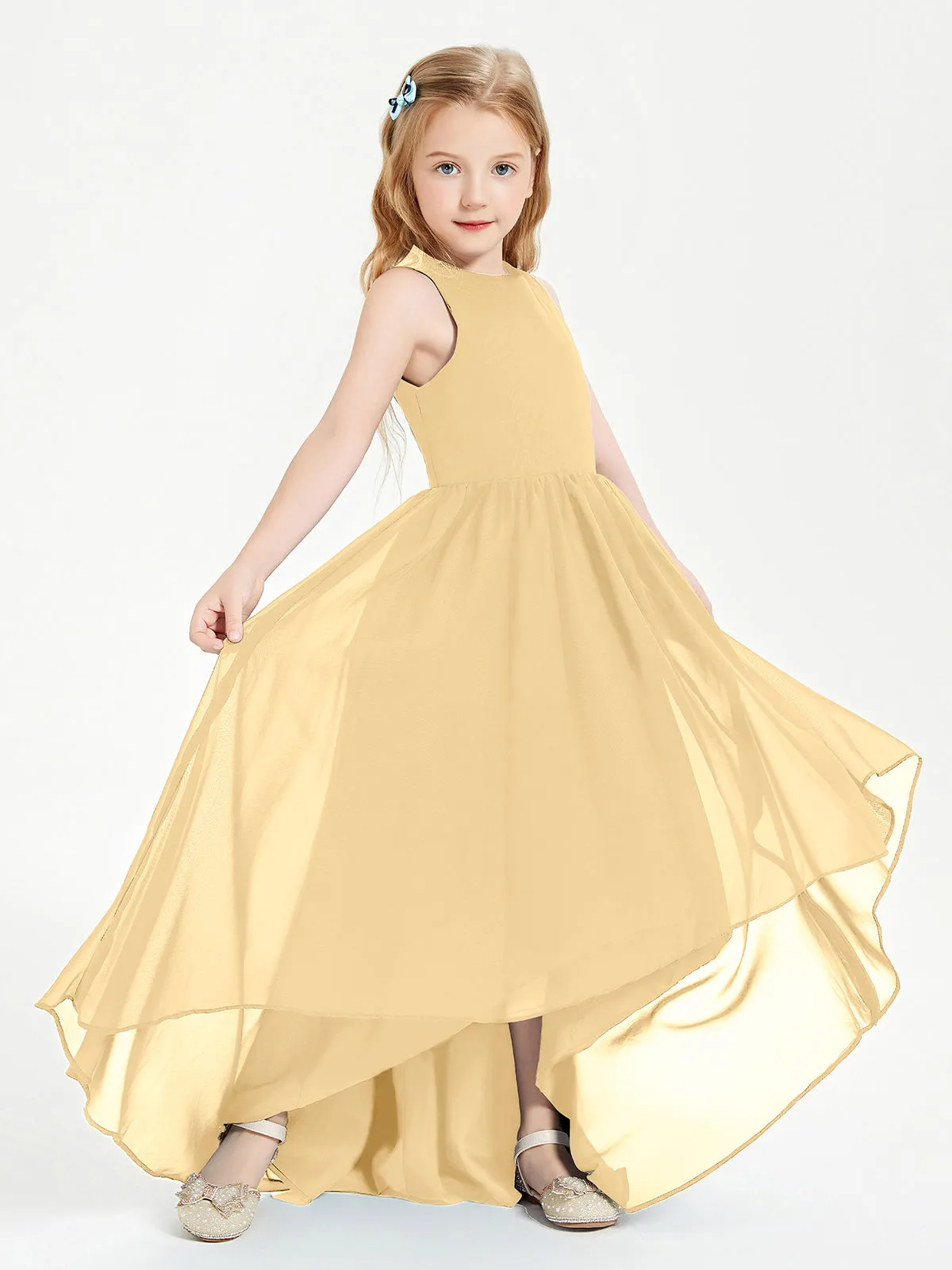 Exquisite Asymmetrical Junior Bridesmaid Dresses Scoop Neck Gold