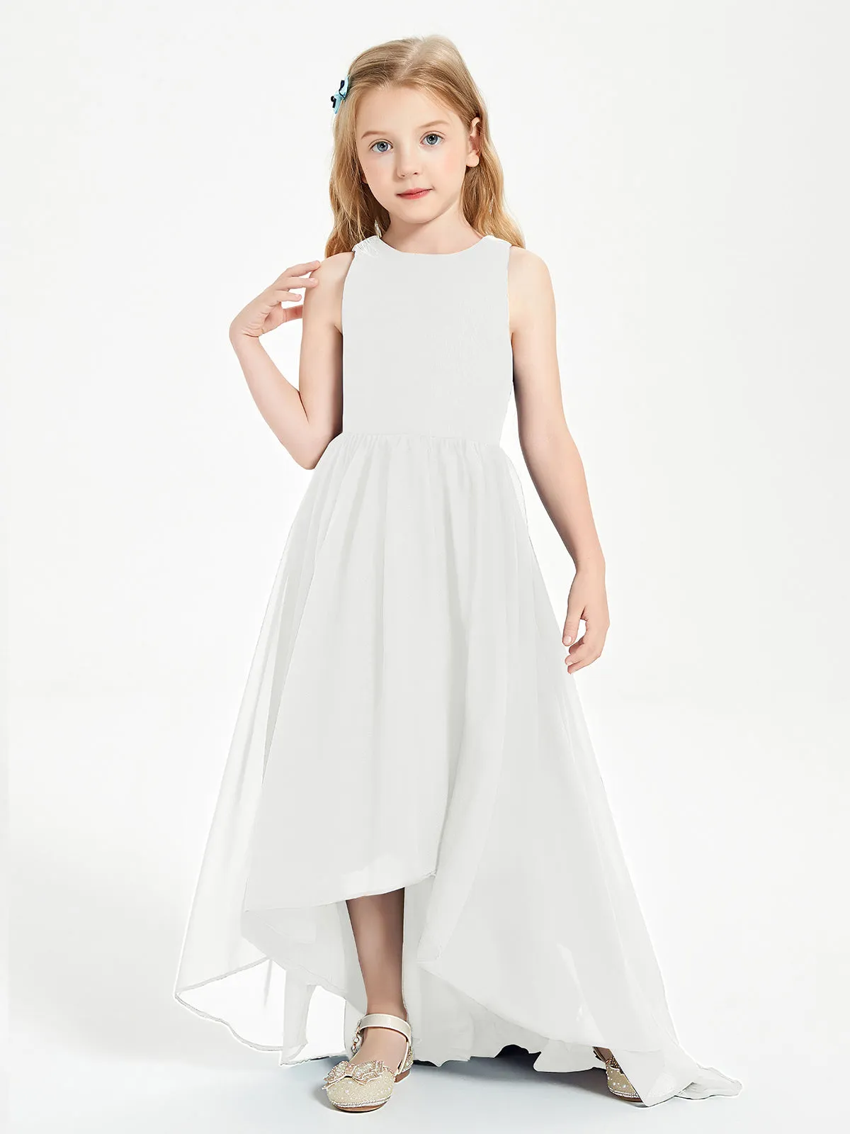 Exquisite Asymmetrical Junior Bridesmaid Dresses Scoop Neck Ivory