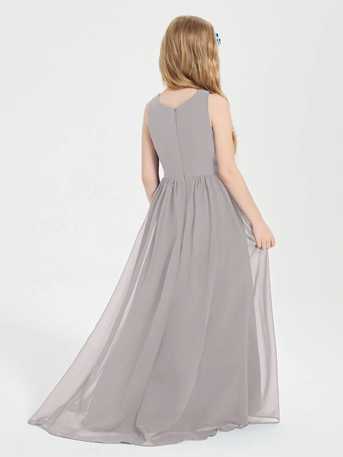 Exquisite Asymmetrical Junior Bridesmaid Dresses Scoop Neck Silver