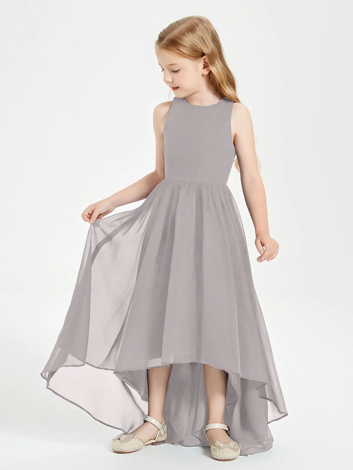 Exquisite Asymmetrical Junior Bridesmaid Dresses Scoop Neck Silver