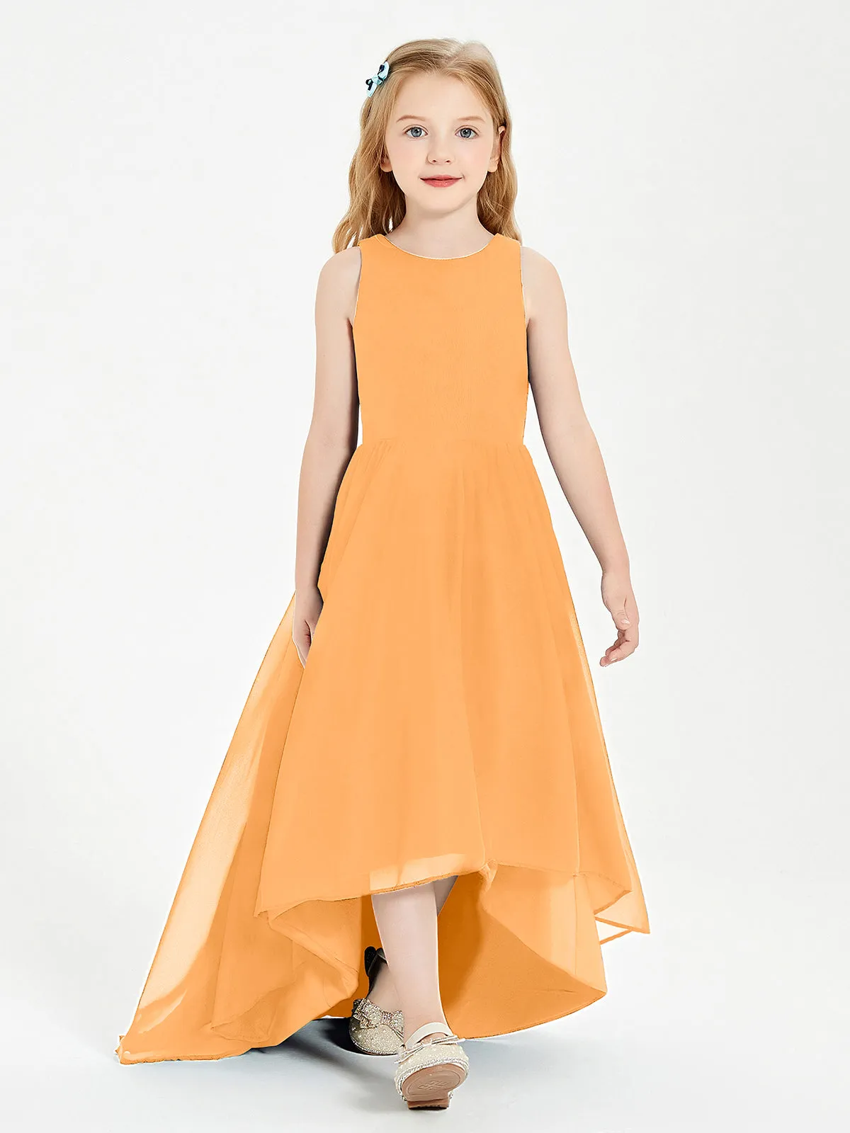 Exquisite Asymmetrical Junior Bridesmaid Dresses Scoop Neck Tangerine