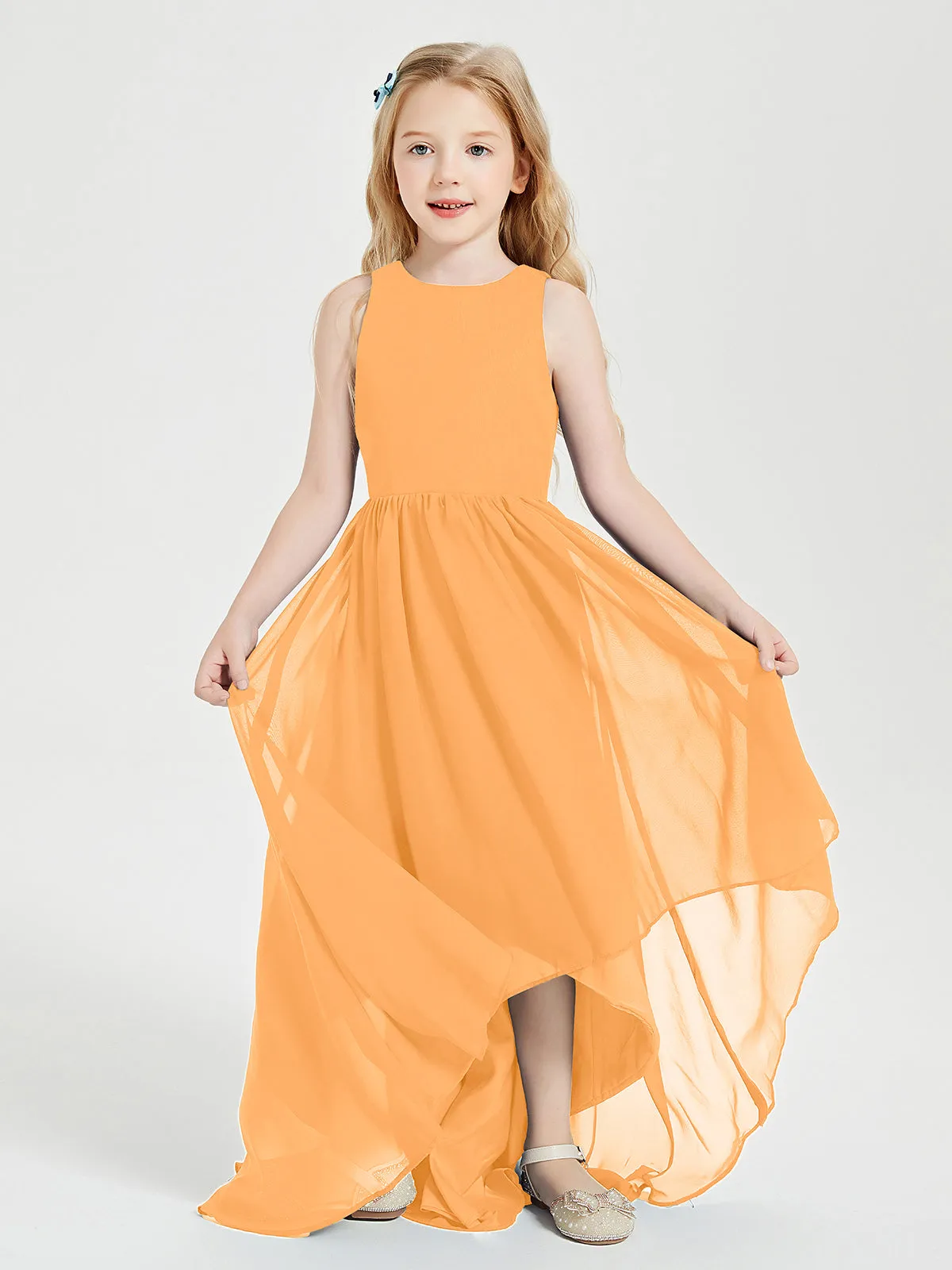 Exquisite Asymmetrical Junior Bridesmaid Dresses Scoop Neck Tangerine