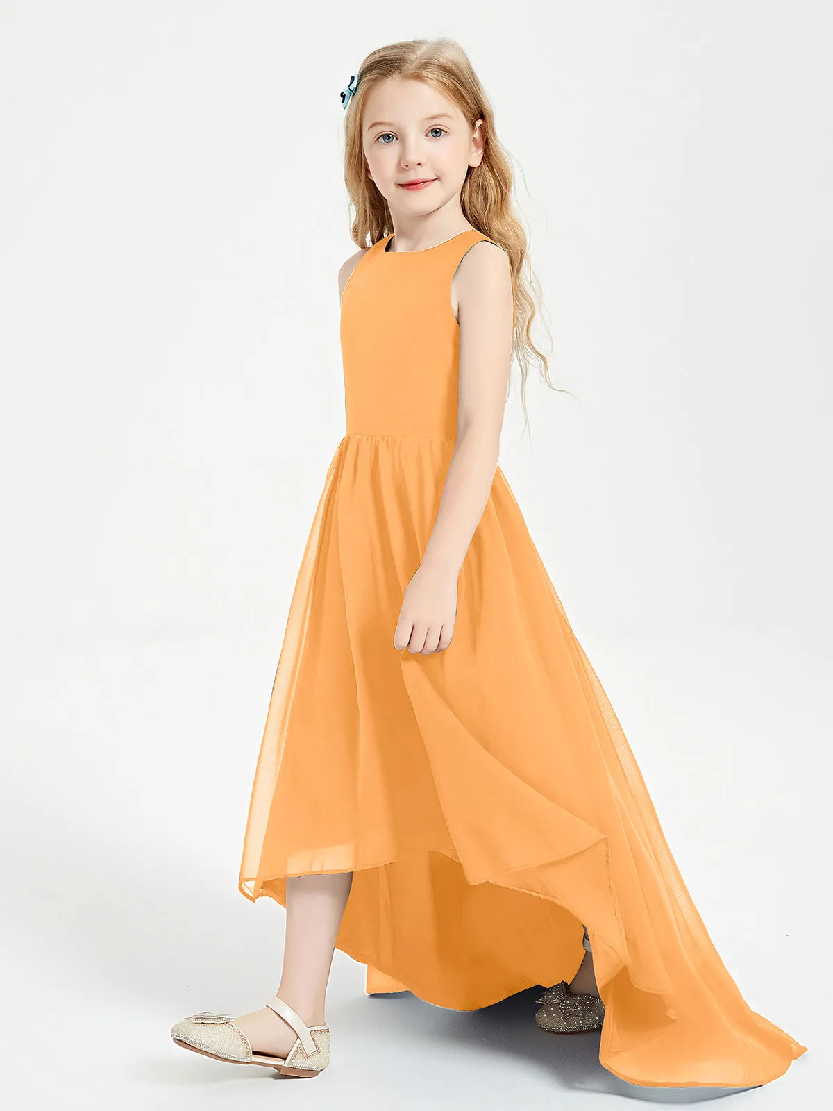 Exquisite Asymmetrical Junior Bridesmaid Dresses Scoop Neck Tangerine