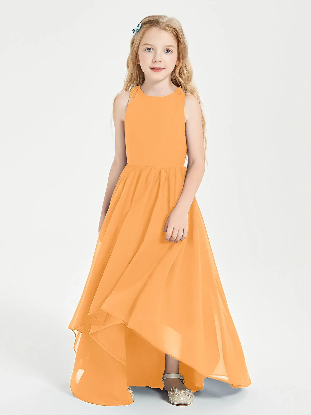 Exquisite Asymmetrical Junior Bridesmaid Dresses Scoop Neck Tangerine