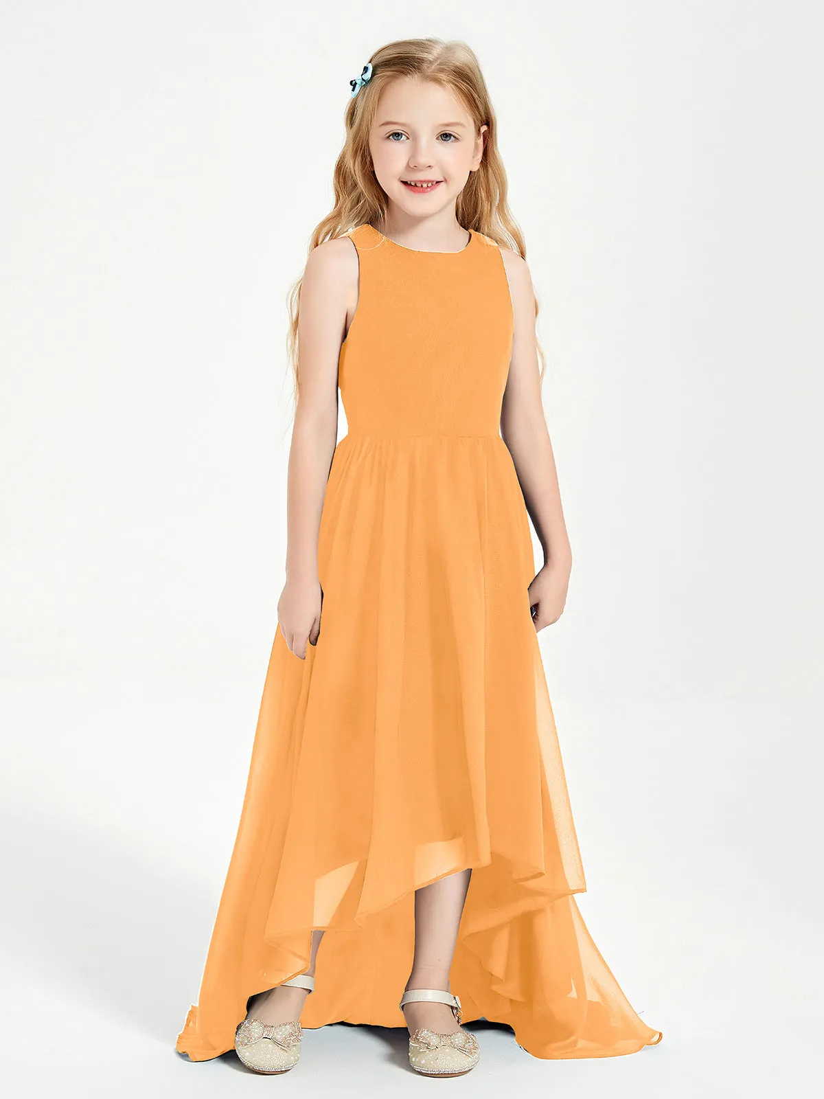 Exquisite Asymmetrical Junior Bridesmaid Dresses Scoop Neck Tangerine