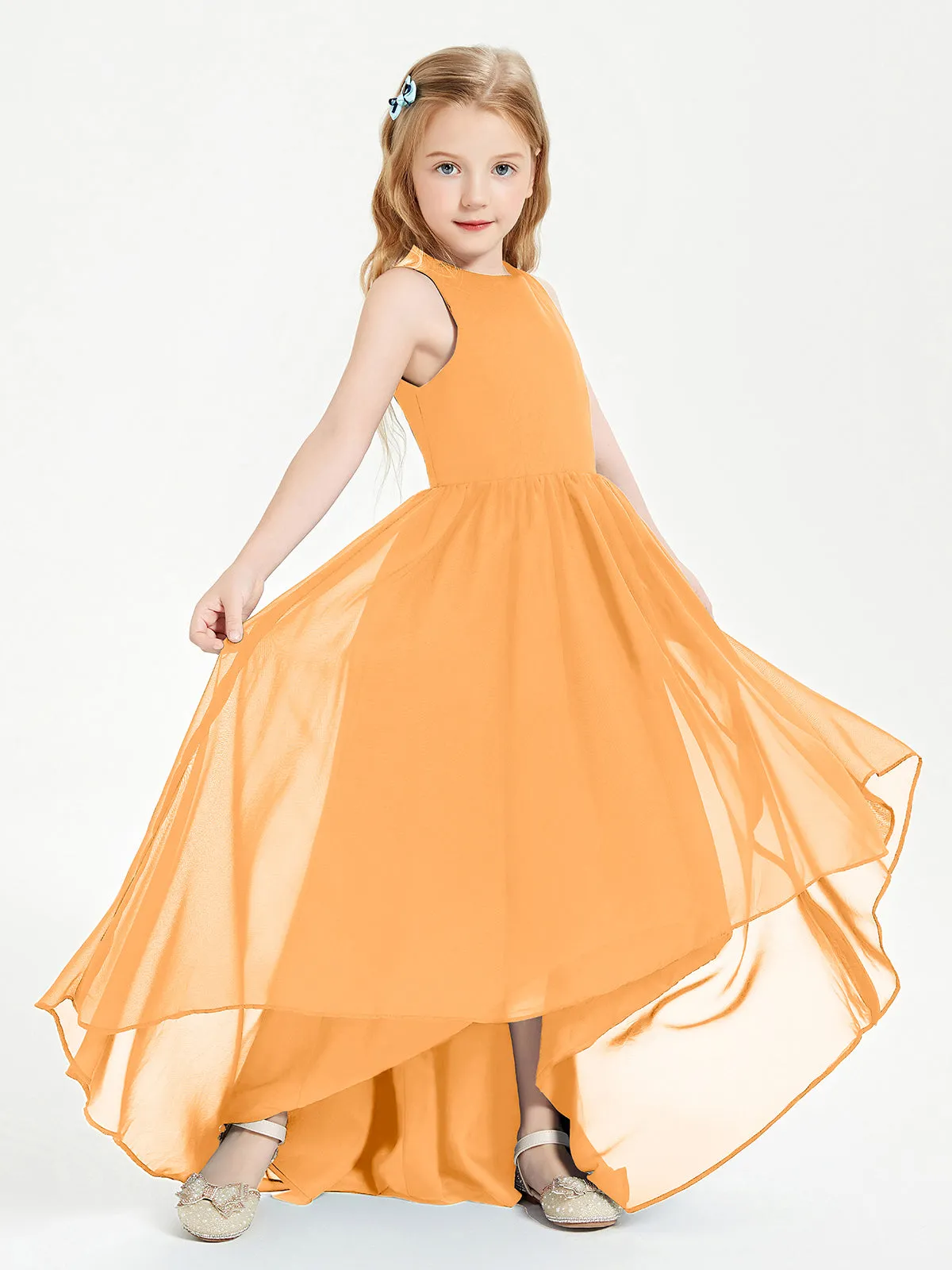 Exquisite Asymmetrical Junior Bridesmaid Dresses Scoop Neck Tangerine