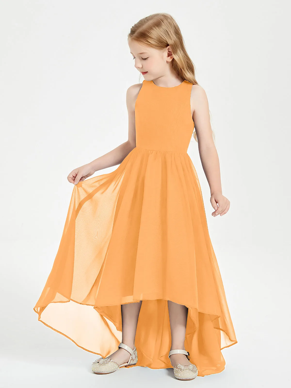 Exquisite Asymmetrical Junior Bridesmaid Dresses Scoop Neck Tangerine