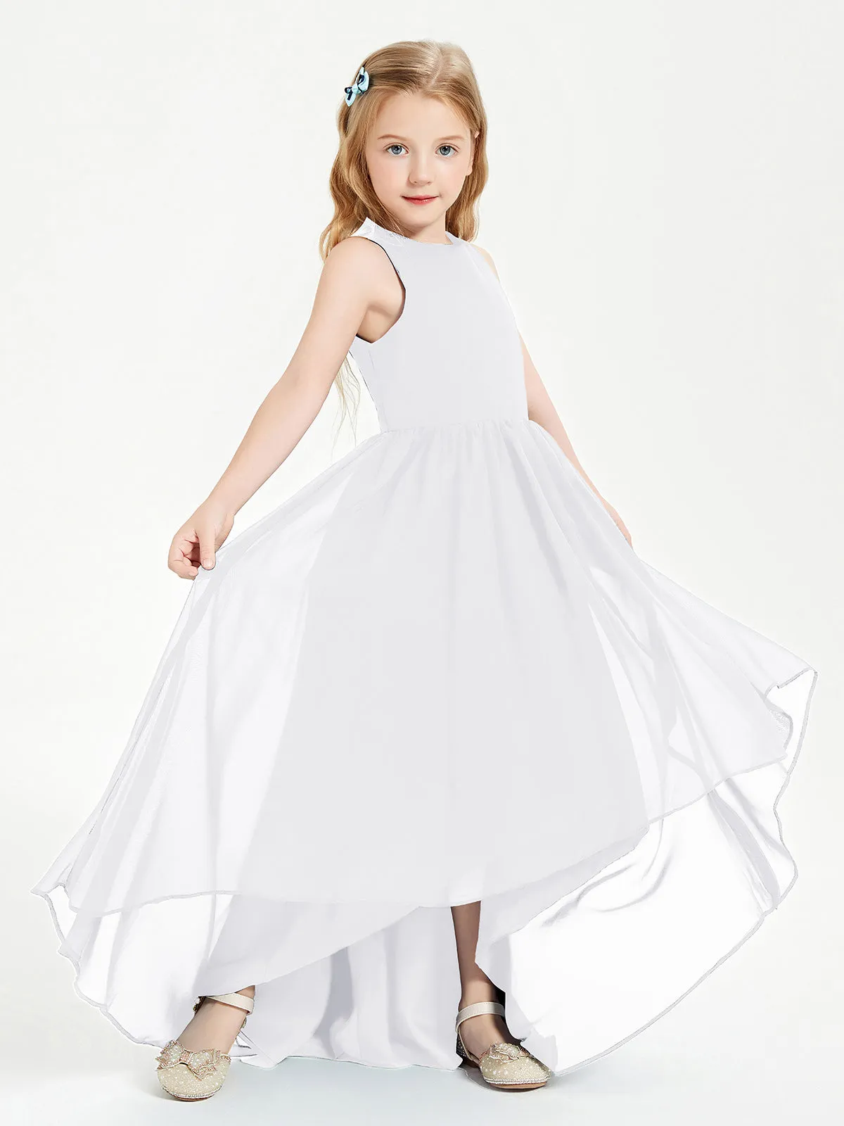 Exquisite Asymmetrical Junior Bridesmaid Dresses Scoop Neck White