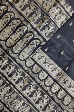 Exquisite Black Baluchari Silk Saree - Handloom Beauty