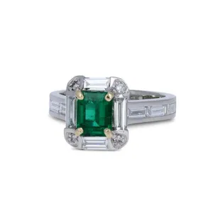 Exquisite Emerald Cut Emerald & Platinum Ring