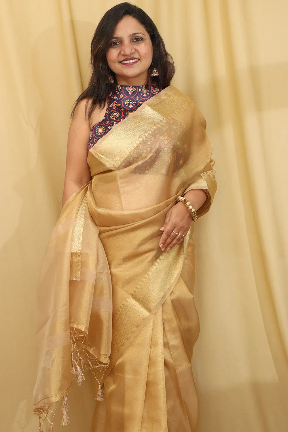 Exquisite Golden Banarasi Tissue Saree - Timeless Elegance