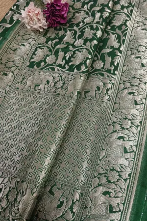 Exquisite Green Banarasi Silk Dupatta with Shikargah Design