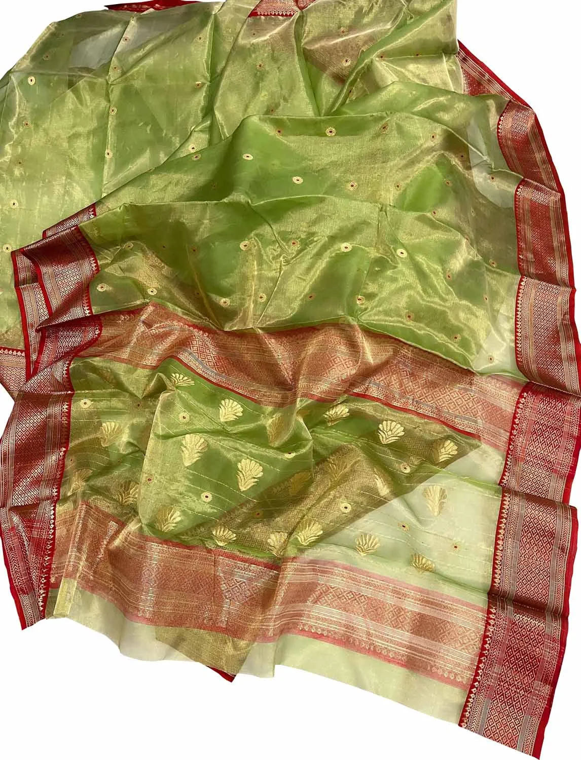 Exquisite Green Chanderi Handloom Tissue Katan Organza Saree