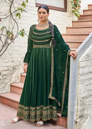 Exquisite Green Georgette Fabric Wedding Wear Anarkali Suit