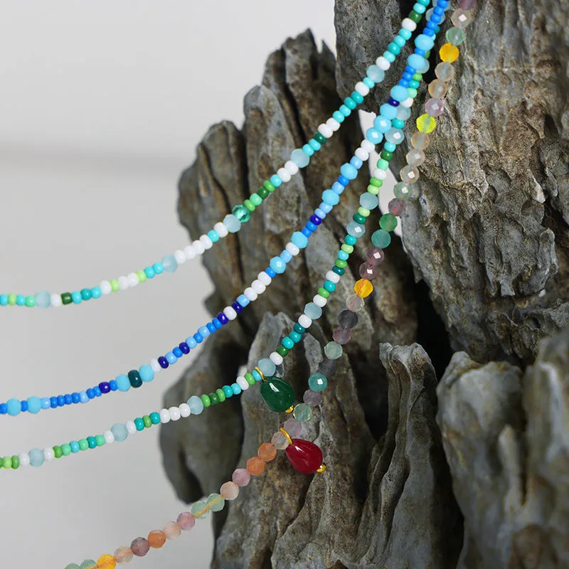 Exquisite Handmade Agate Drop Necklace with Crystal Beads