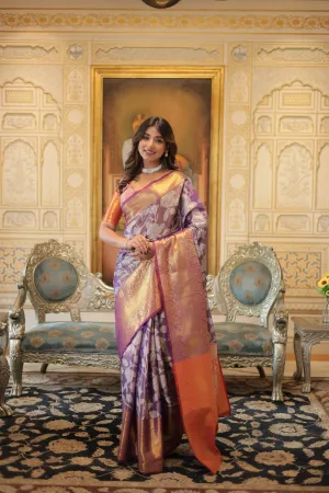 Exquisite Kanjivaram Silk Purple Saree with Zari Weaving Work