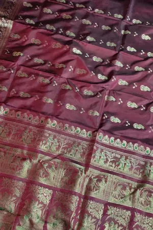 Exquisite Maroon Swarnachari Handloom Meenakari Silk Saree