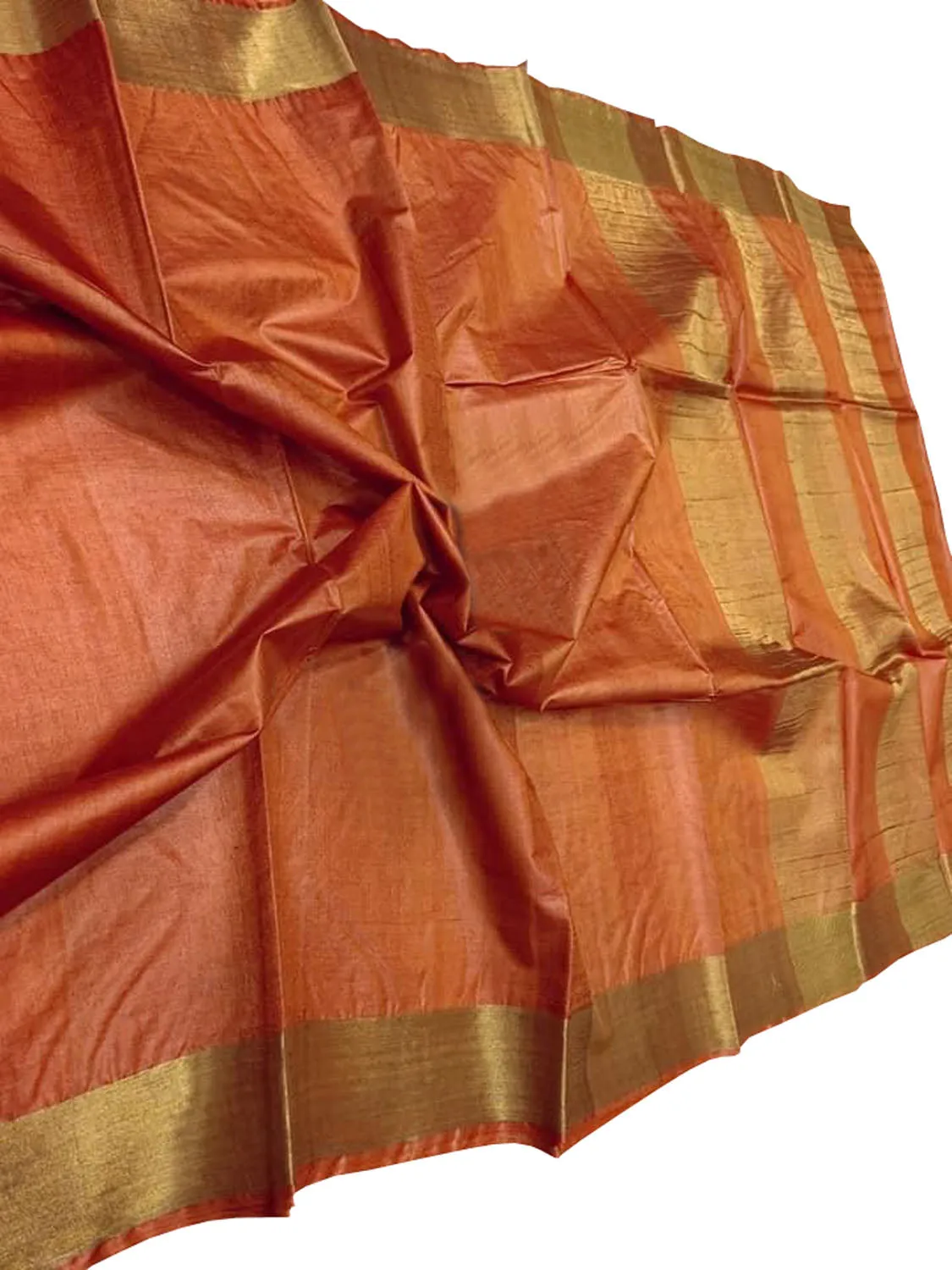 Exquisite Orange Bhagalpur Handloom Tussar Silk Saree