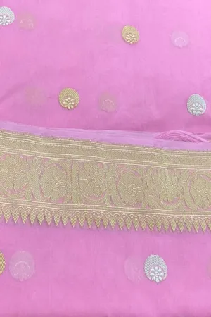 Exquisite Pink Banarasi Handloom Dupatta - Pure Kora Organza