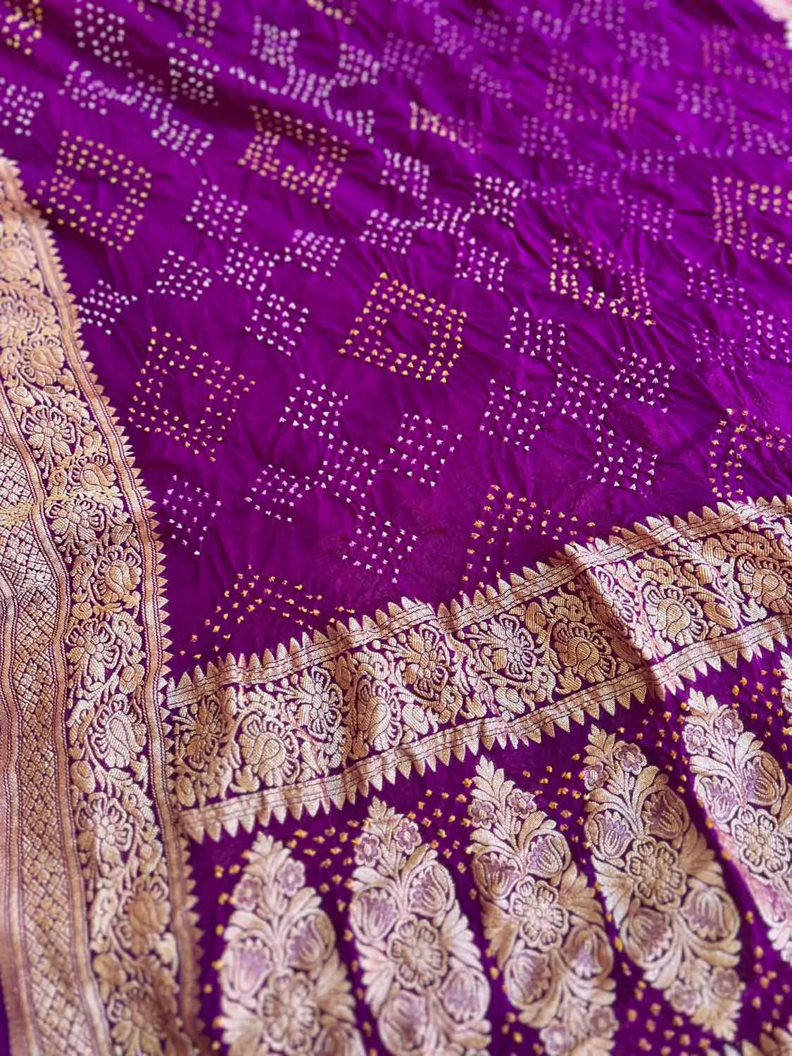 Exquisite Purple Banarasi Bandhani Georgette Neemzari Dupatta