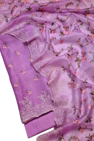 Exquisite Purple Banarasi Organza Silk Suit with Embroidery