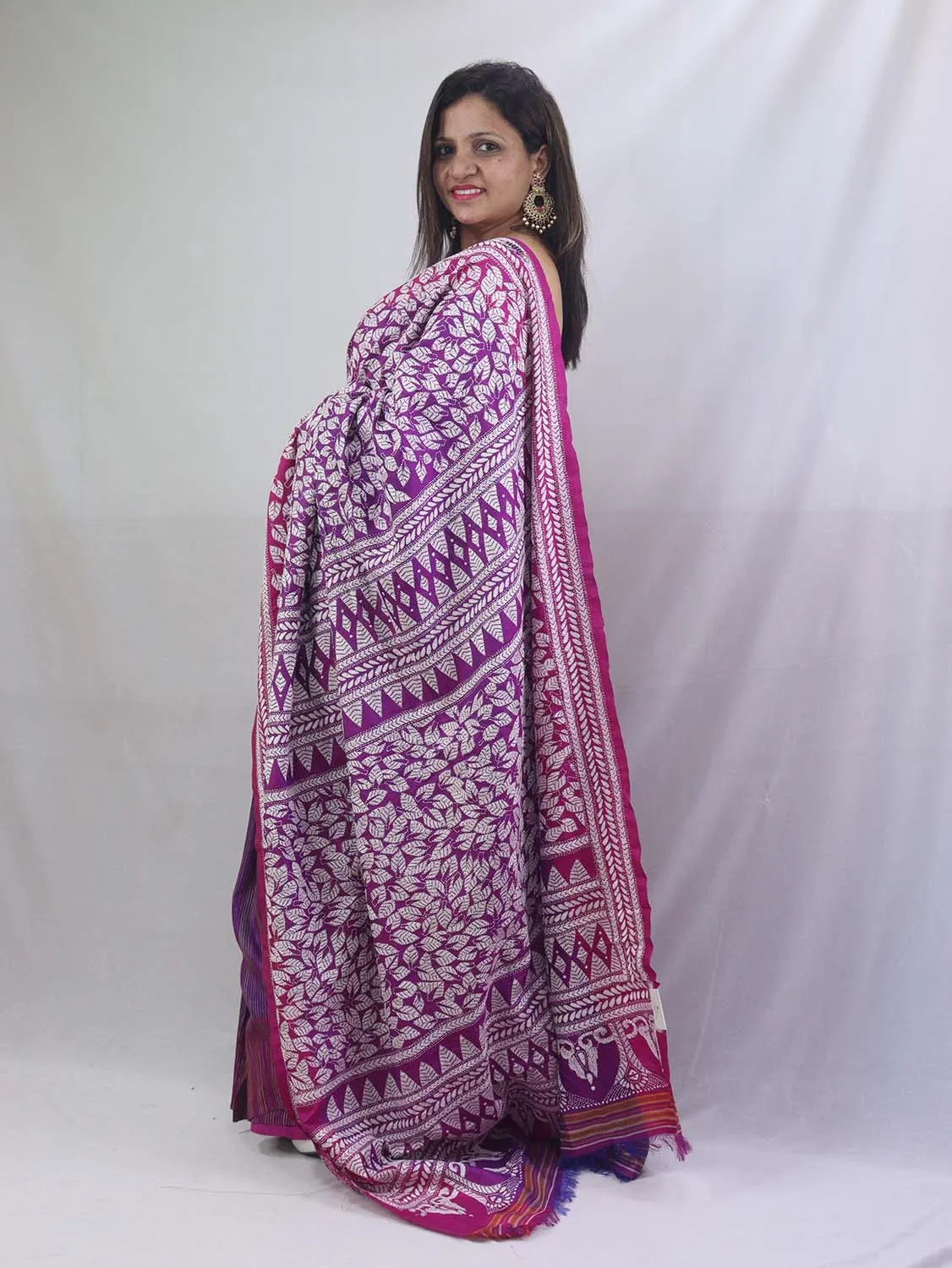 Exquisite Purple Kantha Silk Saree with Hand Embroidery