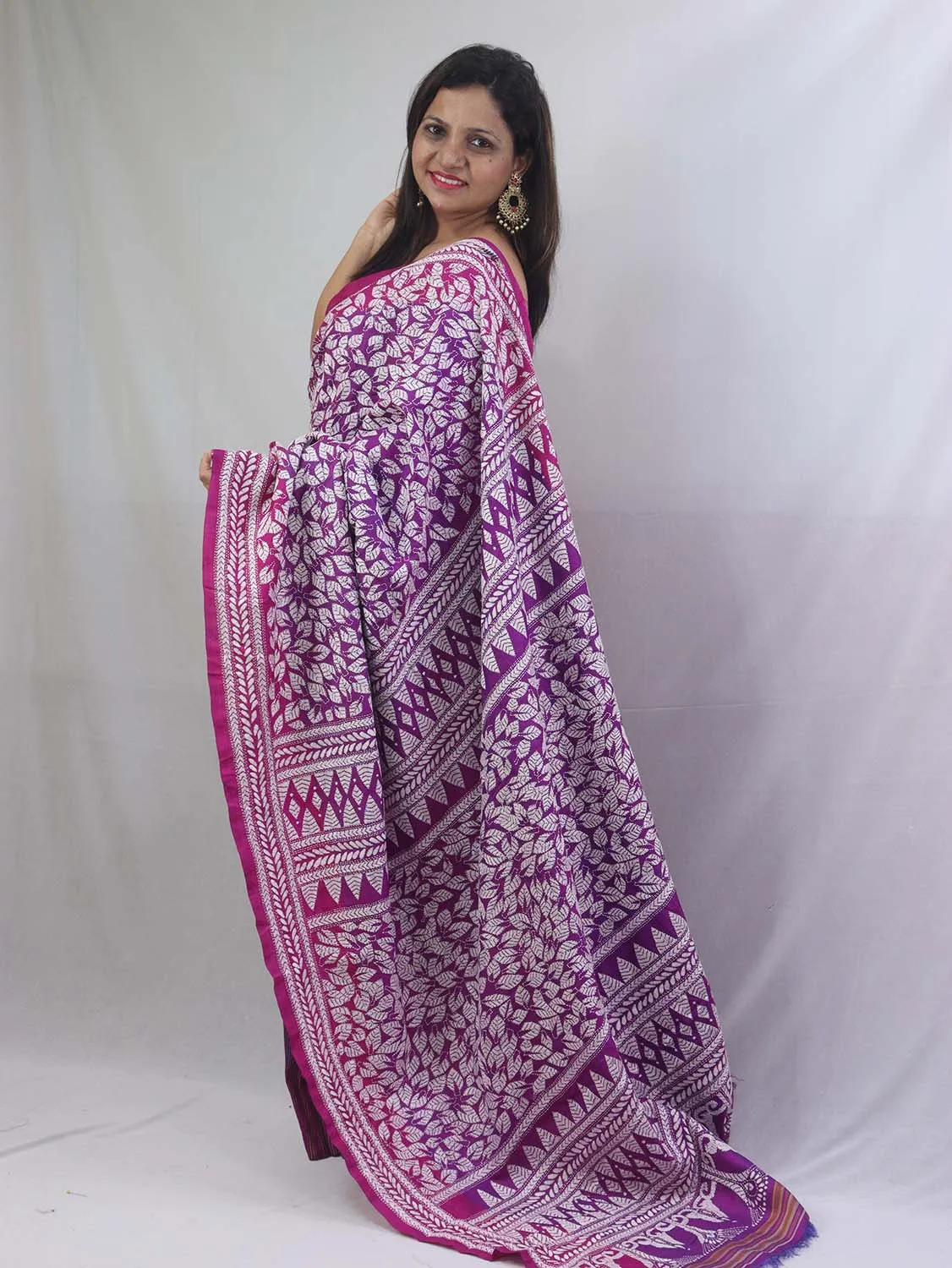 Exquisite Purple Kantha Silk Saree with Hand Embroidery