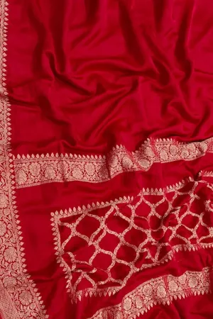 Exquisite Red Banarasi Handloom Mashru Satin Silk Saree