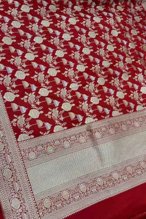 Exquisite Red Banarasi Silk Dupatta - Handloom Beauty