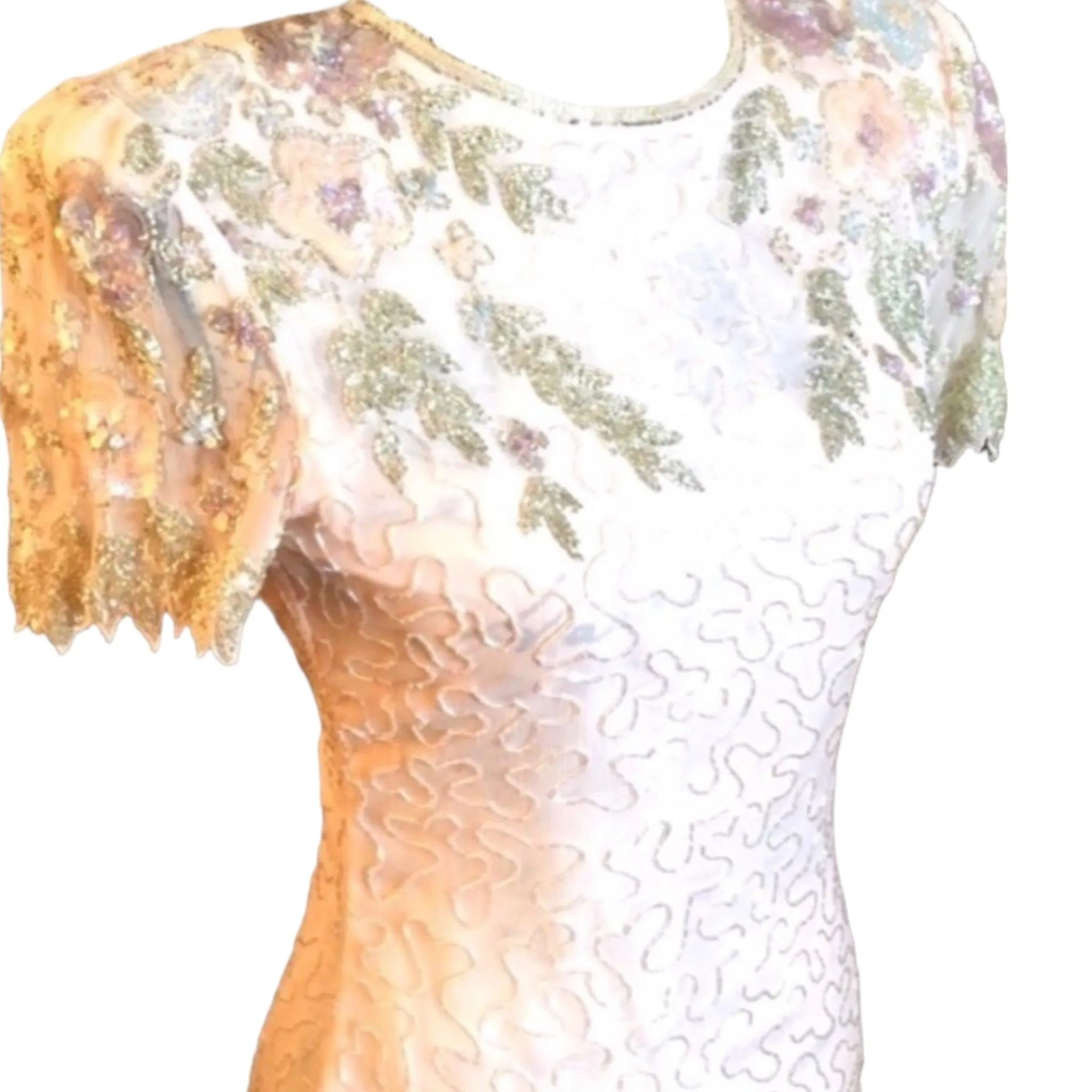 Exquisite Short Sleeve Pink Sequin Floral Dress by Scala