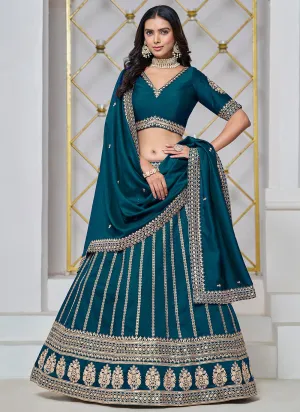 Exquisite Teal Art Silk Sequined Embroidered Lehenga Choli