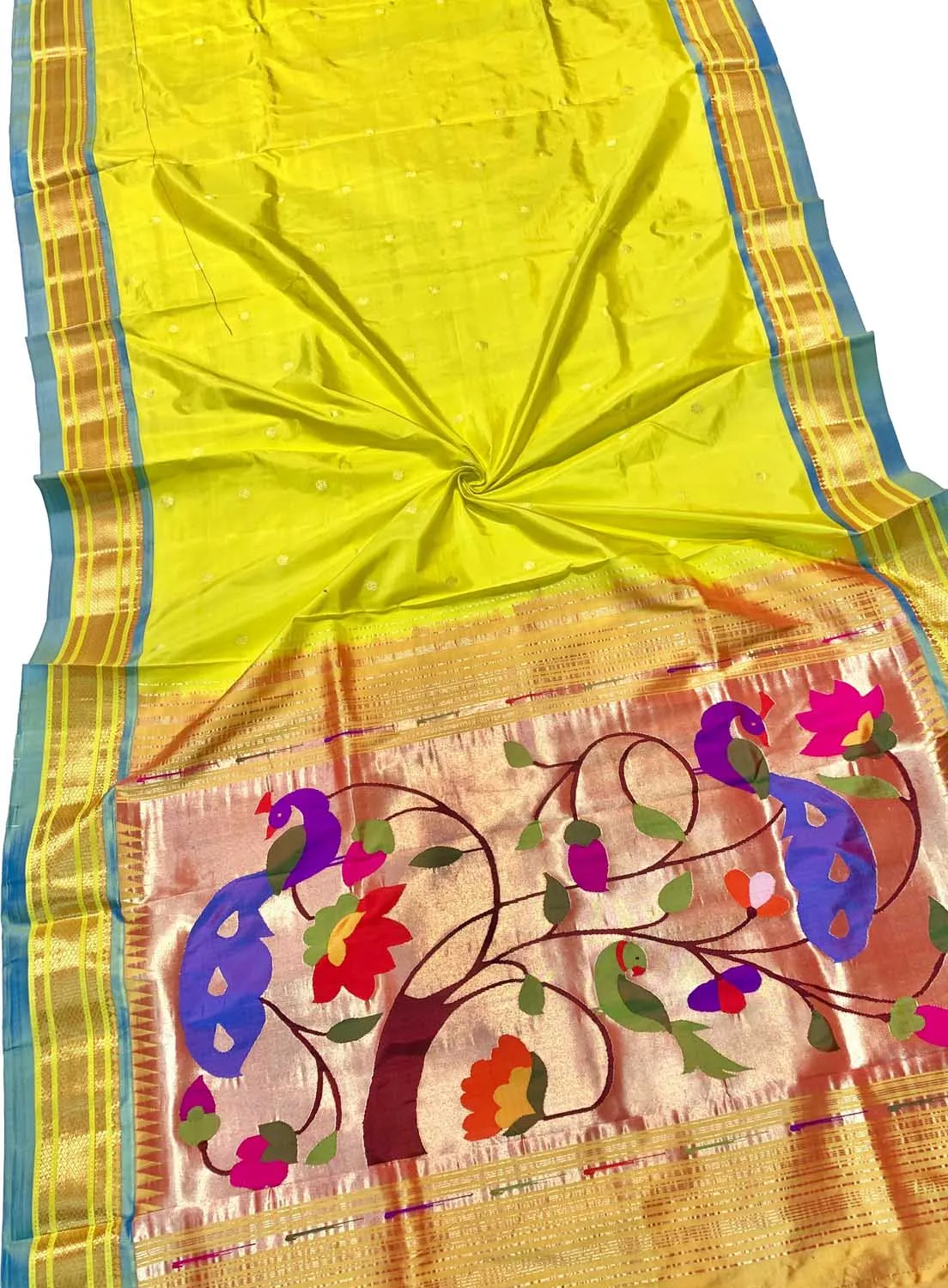 Exquisite Yellow Handloom Paithani Silk Saree: Timeless Elegance