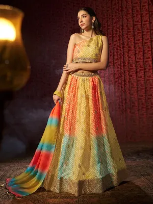 Exquisite Yellow Printed or Embroidered Organza Lehenga Choli