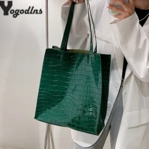 Fashion Alligator Pattern Design Women PU Leather Handbag Large Capacity Casual Tote Bag Luxury Lady Shoulder Shopping Bag Bolsa