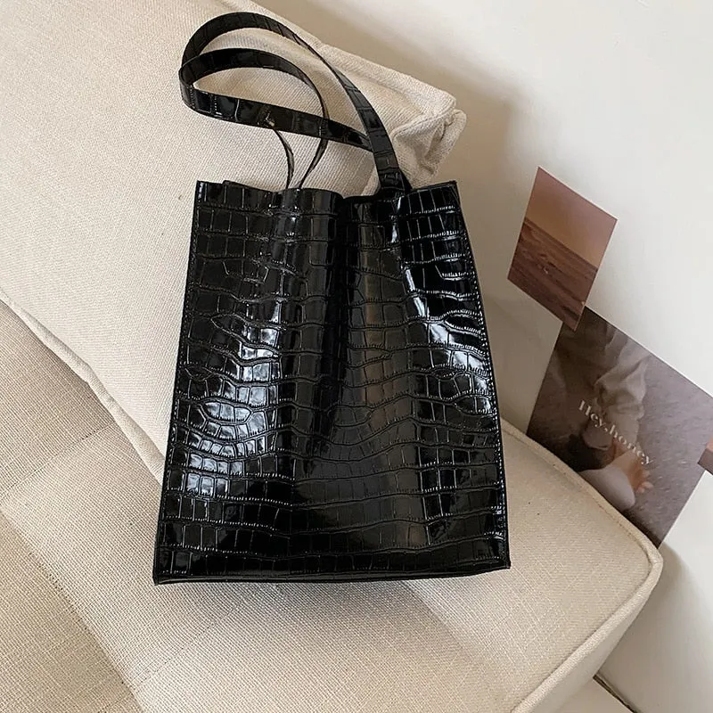 Fashion Alligator Pattern Design Women PU Leather Handbag Large Capacity Casual Tote Bag Luxury Lady Shoulder Shopping Bag Bolsa