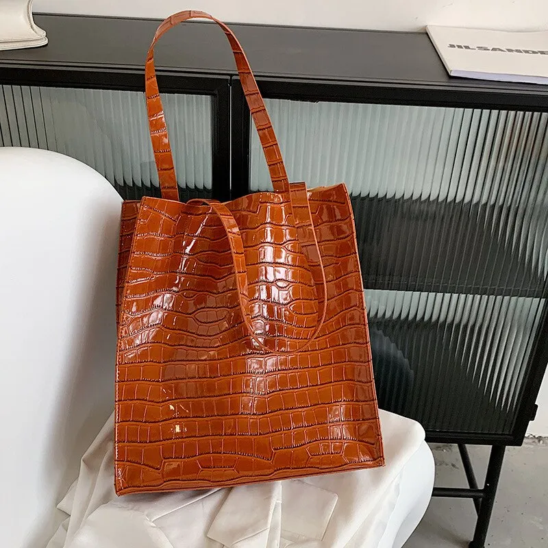 Fashion Alligator Pattern Design Women PU Leather Handbag Large Capacity Casual Tote Bag Luxury Lady Shoulder Shopping Bag Bolsa