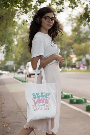 Floral Self Love Zipper Tote Bag