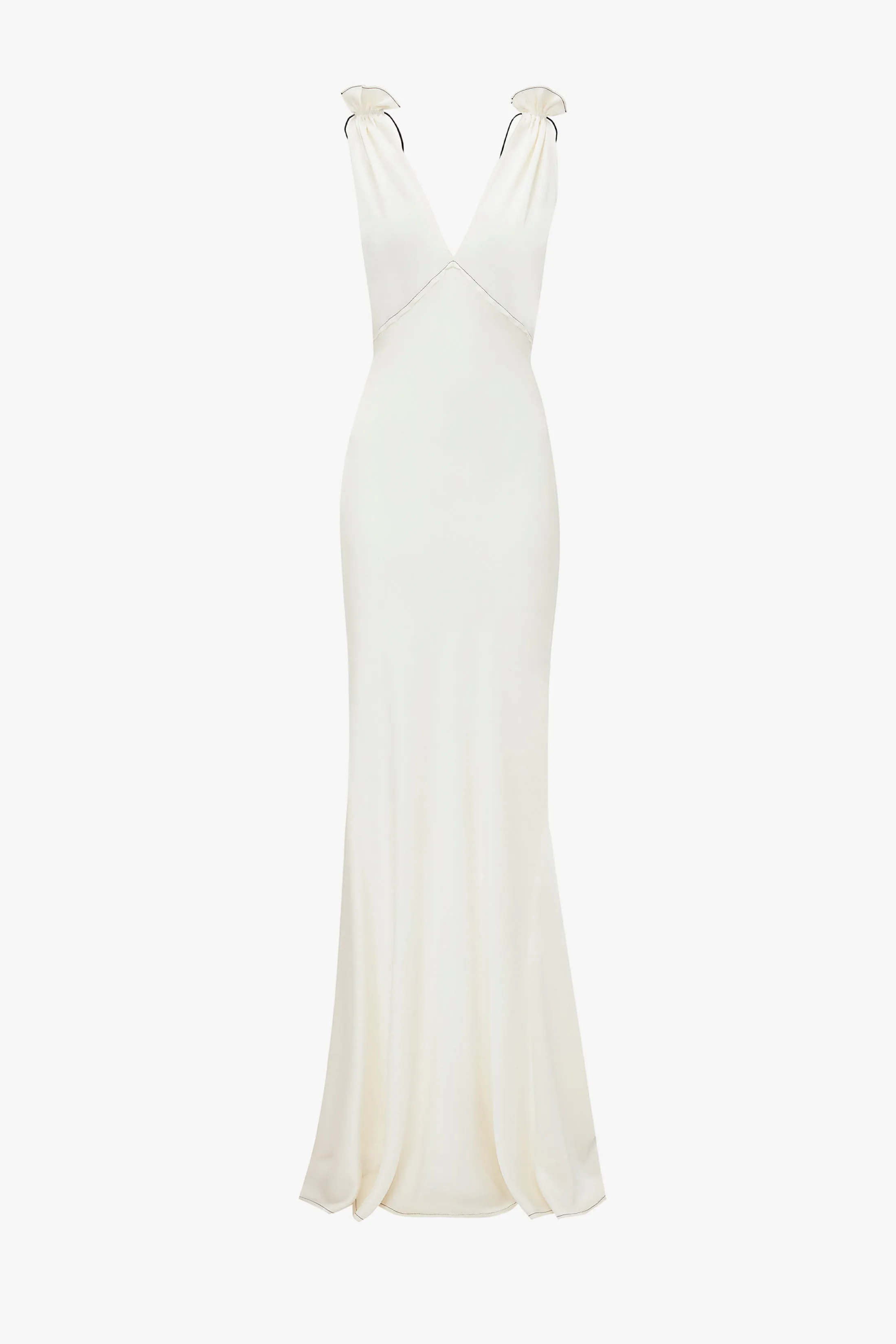 Gathered Shoulder Floor-Length Cami Gown In Ivory