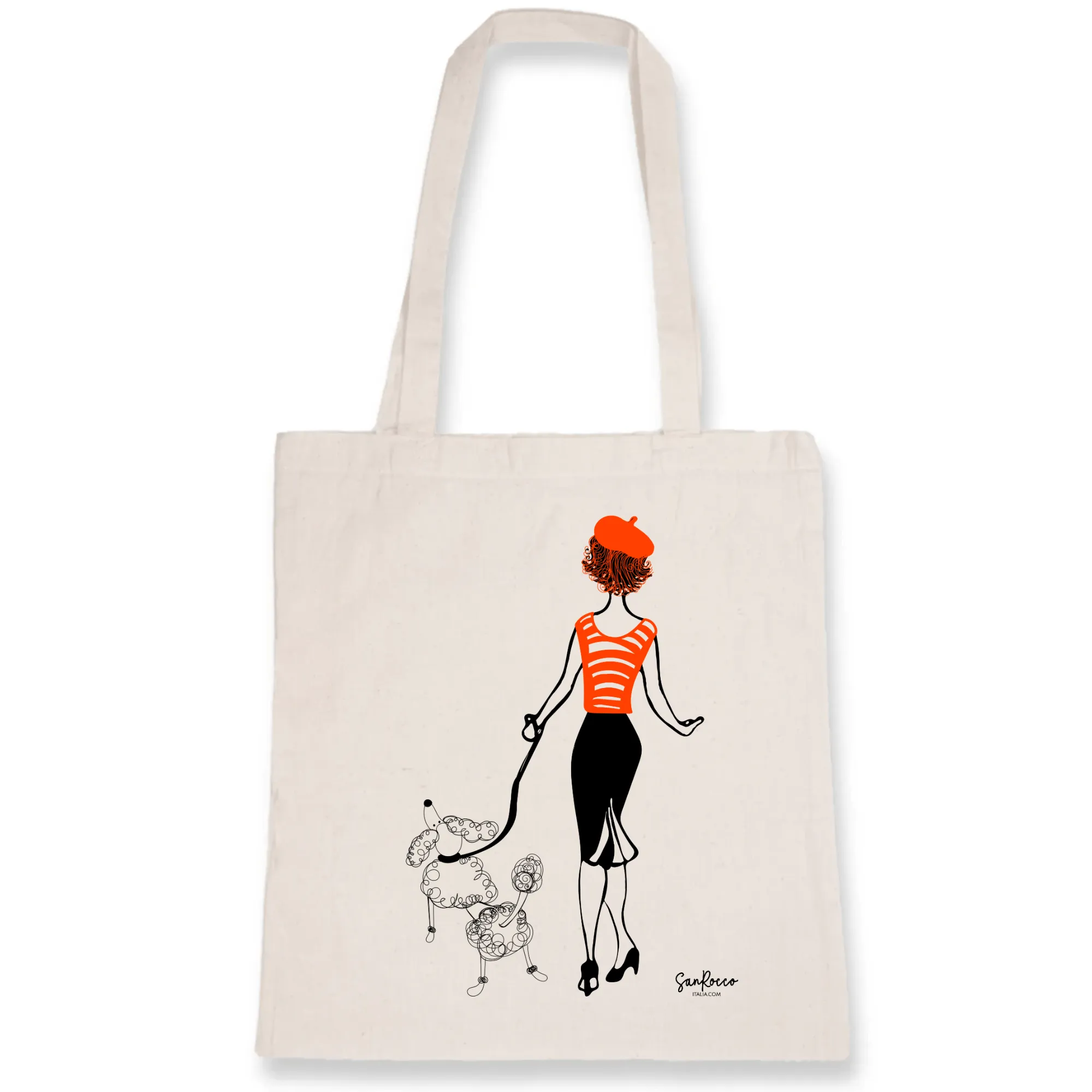 Girl and Poodle Tote Bag - 100% organic cotton