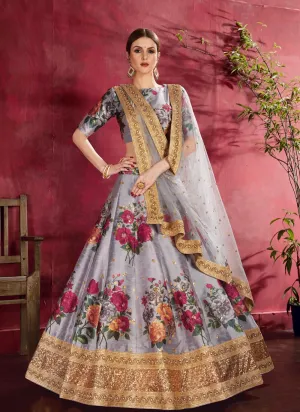 Grey Exquisite Floral Embroidered Designer Lehenga