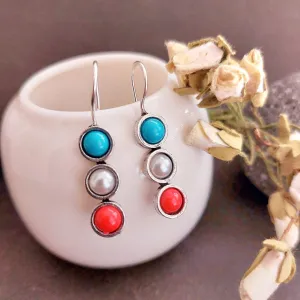 Harmony Hoops: Turquoise, Pearl, and Coral Beaded Earrings